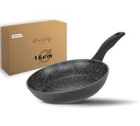 DIVORY Sartén16cm no inducción - Sartén pequeña universal con revestimiento antiadherente para todo tipo de cocinas - Asas seguras, apta (16cm, Negro)