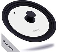 DIVORY tapas universales Ø 24, 26 y 28 tapa de cristal con borde de silicona escalonado para ollas y sartenes, válvula de liberación de vapor, resistente al calor