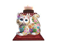 DIY Art Painting Candle Holder, Cat Cute Retro, Shiny Gem Sculpture with Sturdy Build, Premium Quality Decorative Accessory, Beginners Adults Dressing Table Bookshelf Bedroom 5,51x2,36x5,51 Pulgadas
