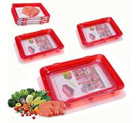 DIYCUT 3 Piezas Tupper Fiambres para Nevera, Porta Embutido, Organizador Frigorifico de Alimentos, con Película Elástica, Ideal para Jamón, Verduras, Fiambres, Queso y Salchichas (Rojo)