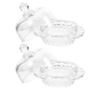 DIYEAH 2 mantequeras de vidrio transparente con tapa: Mini mantequera redonda de vidrio con tapa tipo campana y asa de fácil agarre para encimera, refrigerador, mermelada, dulces, postres y buffet.