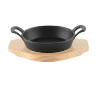 DIYEAH Plancha de hierro fundido para fajitas: Plancha de hierro fundido para servir con bandeja de madera - Sartén para fajitas de 16 cm (6,3 pulgadas) para usar en el horno, la estufa, la parrilla