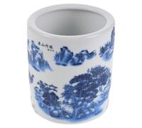 DIYEAH Tarro de Utensilios de Cerámica Azul y Blanco, Cubo para Cubiertos, Diseño Paisaje, para Espátula y Brochas de Maquillaje, Organizador de Utensilios para Cocina y Restaurante