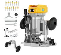 DIYTOOLIFZ Router compacto inalámbrico compatible con batería DeWalt de 20 V (solo herramienta), base fija y de inmersión, base fija de enrutador de doble mango para carpintería, recorte y proyectos