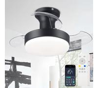 DJChen Ventilador De Techo Con Luz Aspas Retráctiles, Pequeño 52CM Ventilador Aspas Plegables Silencioso, Regulable, 6 Velocidades, Motor DC Reversible, Aspas Ocultas Para Dormitorio Salon