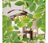 DJChen Ventilador de Techo con Luz Tiffany, 107 cm x 107 cm x 52 cm, Bronce, Sala de Estar, 6 Velocidades, Silencioso, Control Remoto, LED Regulable 3 Colores, 84W, 8400 Lumen