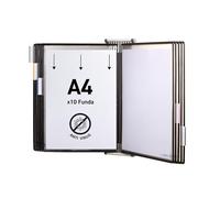 Djois, 414507 - Expositor Pared Antimicrobiano A4, PVC, 10 Fundas, Negro | PVC con Iones de Plata, Pivotes Metálicos, Sistema Tarifold, para Hospitales, Cocina y Recepción