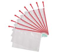 Djois, 509003 - Pack de 8 Bolsas Multiusos Zipper A4 - Bolsa con Cremallera para Documentos y Accesorios, PVC Reforzado Transparente - Rojo, porta todo para oficina, viaje y colegio