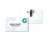 Djois made by Tarifold 200571 - Kit de 25 Identificadores de visita/acceso con pinza e imperdible - 90x60mm- caja 25uds, incluye tarjetas blancas