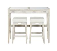 DKD Home Decor Barra de Cocina Set de 3 Piezas con Taburetes en Mango y Mármol
