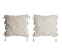DKD Home Decor Cojín de Algodón Blanco con Flecos 45x15x45