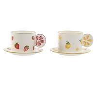 DKD Home Decor Conjunto de Taza y Platillo de Porcelana Frutas 24