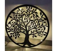 DKD Home Decor Decoración de Pared LED Metal Árbol Negro 40x40 cm