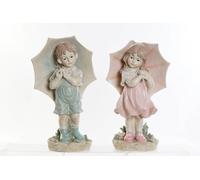 DKD Home Decor Figura de Resina Niño con Paraguas (Pack de 2)