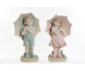 DKD Home Decor Figura de Resina Niño con Paraguas (Pack de 2)