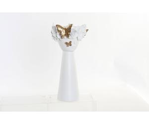 DKD Home Decor Figura Resina Cara Macetero Blanco y Dorado