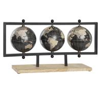 DKD Home Decor Globo Terráqueo PVC Mango 3 Bolas Negro y Marrón