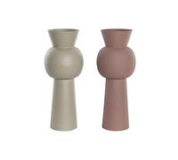 DKD Home Decor Jarrón Beige Rosa Hierro 19 x 19 x 51,5 cm (2 Unidades)