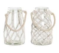 DKD Home Decor Jarrón de Cristal y Algodón Trenzado 17x17x26 cm