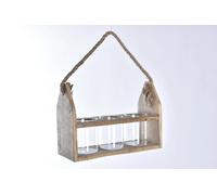 DKD Home Decor Jarrón de Cristal y Paulownia con Cuerda 34x12x22 cm