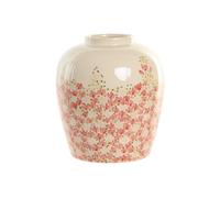 DKD Home Decor Jarrón de Gres Pintado a Mano con Flores Blanco y Multicolor