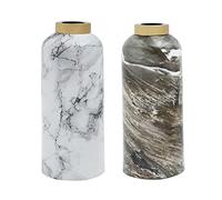 DKD Home Decor Jarrón de la Marca, Color Blanco y marrón, de Metal (8 x 8 x 20 centímetros) (2 Unidades)