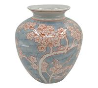 DKD Home Decor Jarrón de la Marca Porcelana Azul Naranja Oriental (22 x 22 x 25 cm) (Referencia: S3021725)