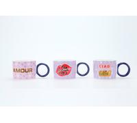 DKD Home Decor Juego de 3 Tazas de Porcelana de 370 ml, Lila Surtido