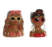 DKD Home Decor Macetero de Gres Multicolor Chica con Diseños de Gafas y Pendientes