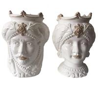 DKD Home Decor Macetero de Porcelana Cabeza Siciliana 15x15x26,5 cm