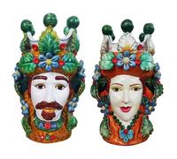 DKD Home Decor Macetero de Porcelana Cabeza Siciliana Pack de 2