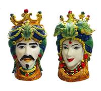 DKD Home Decor Macetero de Porcelana Cabeza Siciliana (Pack de 2)