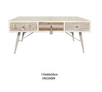DKD Home Decor Mesa de Centro Abeto Algodón Blanco y Natural