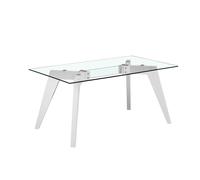 DKD Home Decor Mesa de Comedor de Cristal Templado Blanco y MDF