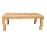 DKD Home Decor Mesa de Comedor de Fibra y Teca con Cristal Templado
