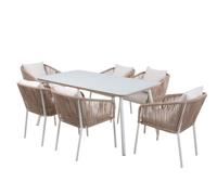 DKD Home Decor Mesa de Comedor Set 7 Piezas con 6 Sillas y Cojines