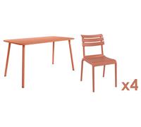 DKD Home Decor Mesa de Comedor Set de 5 Piezas Terracota con 4 Sillas Apilables