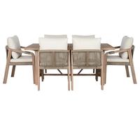 DKD Home Decor Mesa de Comedor Set de 7 Piezas Acacia con 6 Sillas y Cojines