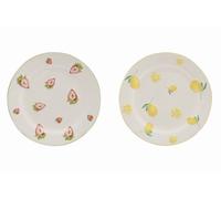 DKD Home Decor Plato de Porcelana Frutas 24 con Acabado 3D (Surtido de 6 unidades) Increíble diseño moderno en colores amarillo y rojo.