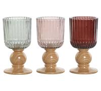 DKD Home Decor Portavelas de Cristal y Madera Surtidas 9x9x17 cm
