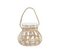 DKD Home Decor Portavelas de Cristal y Mimbre Natural 18x18x15 cm