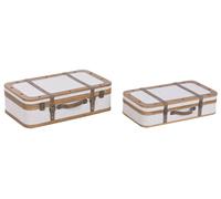 DKD Home Decor Set de 2 Baúles de Madera y Poliéster Borreguito
