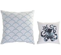 DKD Home Decor Set de 2 Cojines de Algodón Azul y Blanco 50x50 cm