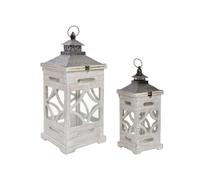 DKD Home Decor Set de 2 Farolas de Abeto y Cristal Envejecido