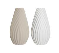 DKD Home Decor Set de 2 Jarrones de Gres Artesanal Beige y Blanco 24x24x40 cm