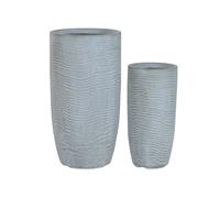 DKD Home Decor Set de 2 Maceteros de Magnesia y Fibra de Vidrio Gris 33x33x62 cm