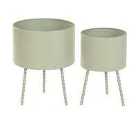 DKD Home Decor Set de 2 Maceteros de Metal con Detalles de Bolas, Verde Menta
