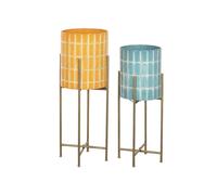 DKD Home Decor Set de 2 Maceteros de Metal con Mosaico Azul 28x28x74 cm