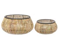DKD Home Decor Set de 2 Maceteros de Ratán y Metal Natural/Negro 50x50x25,4 cm