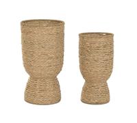 DKD Home Decor Set de 2 Maceteros de Seagrass y Metal Natural 32x32x60 cm